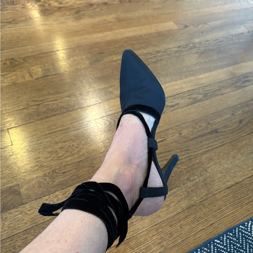 Saint Laurent Vintage crepe & velvet lace up Black slingback heels,7, timeless - Picture 5 of 6